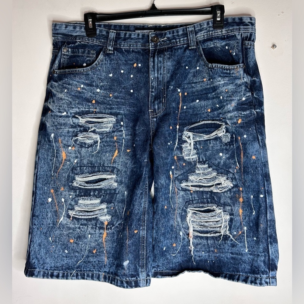 Brooklyn Xpress Jean Shorts Multi Splash Paint Illusion‎ holes Size 40